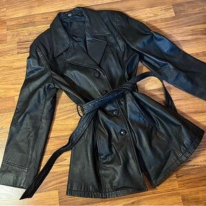 Vintage Y2K Leather Jacket Vintage Black Leather Jacket Genuine Leather Long